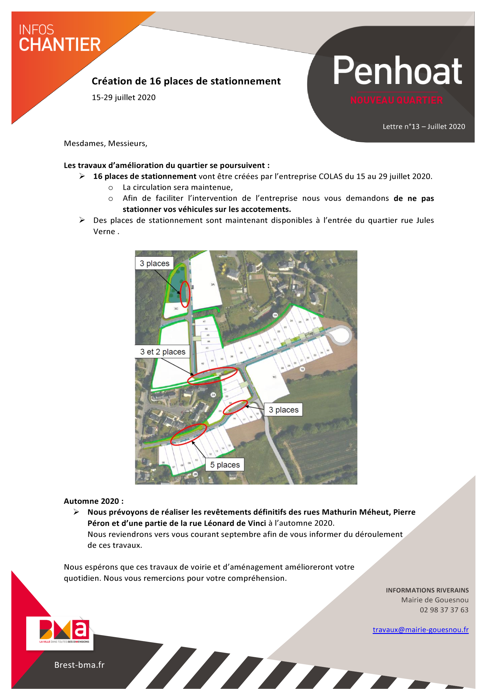 Penhoat – création de 16 places de stationnement du 15 au 29 juillet 2020